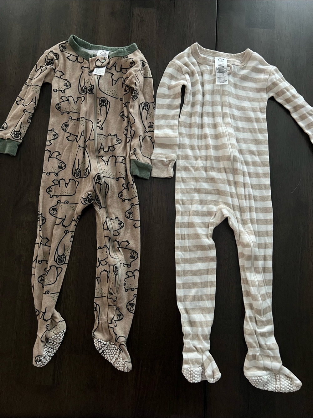 Gerber Neutral Beige/Brown Bear & Stripe Baby Footie Set